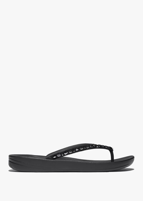 Iqushion Multi Crystal All Black Flip Flops