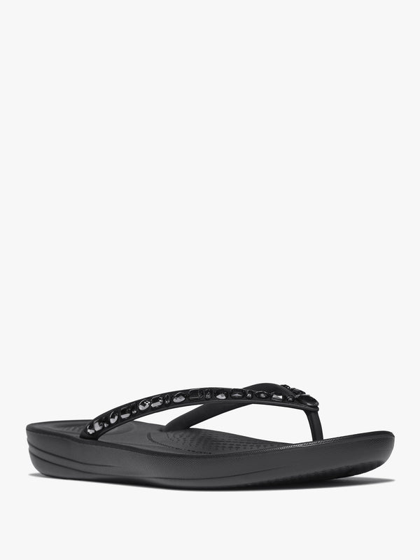 Iqushion Multi Crystal All Black Flip Flops