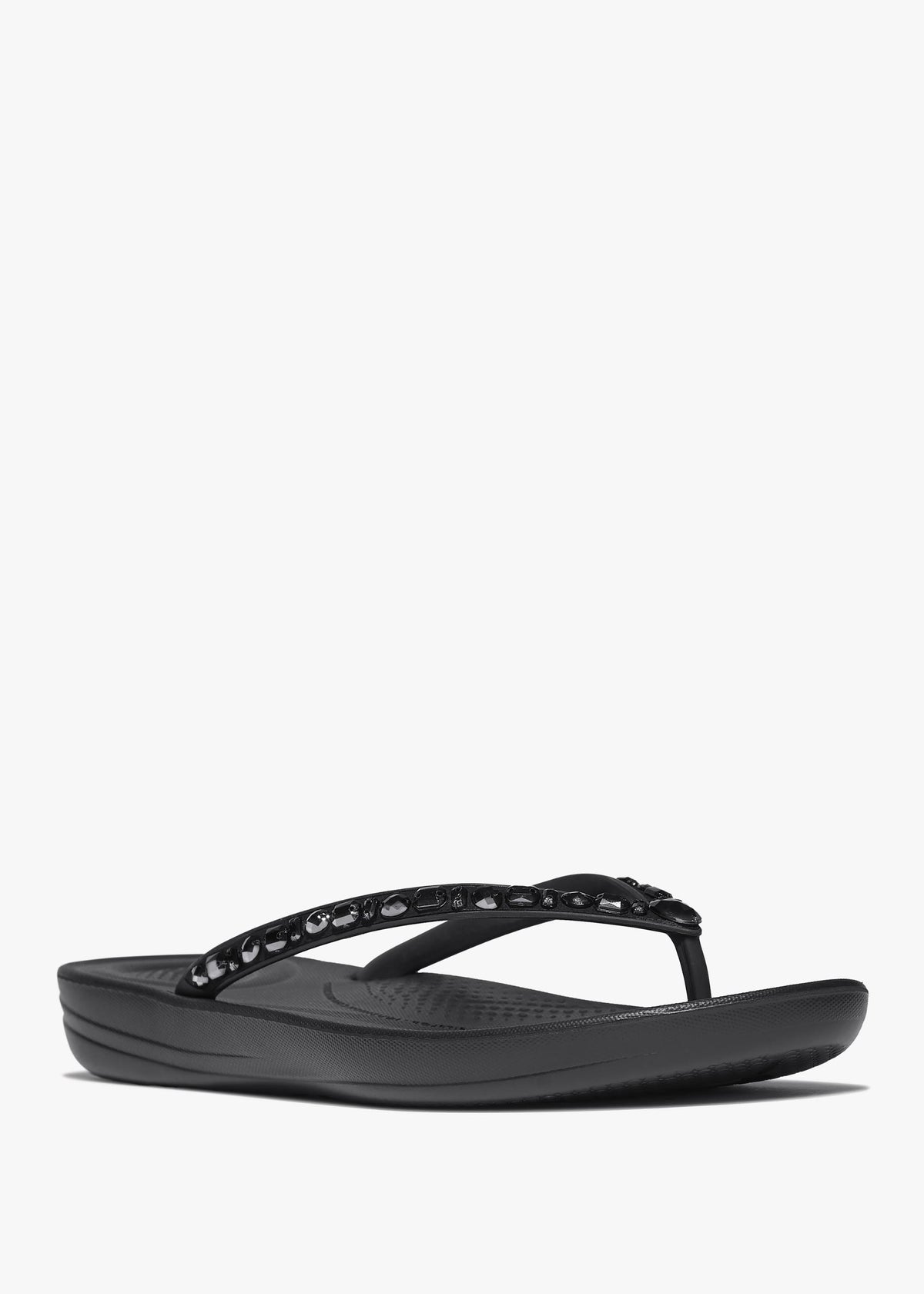 Iqushion Multi Crystal All Black Flip Flops