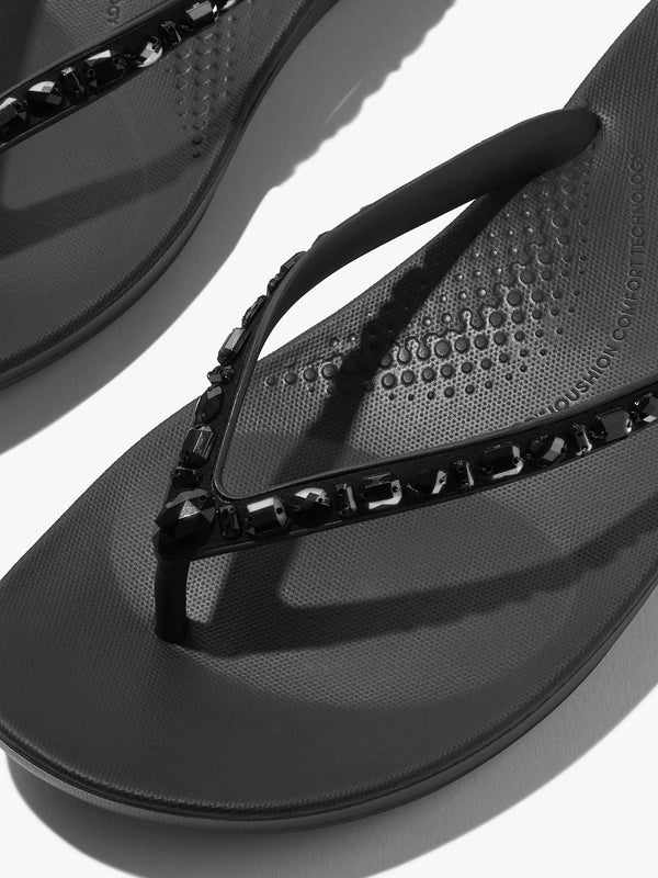 Iqushion Multi Crystal All Black Flip Flops