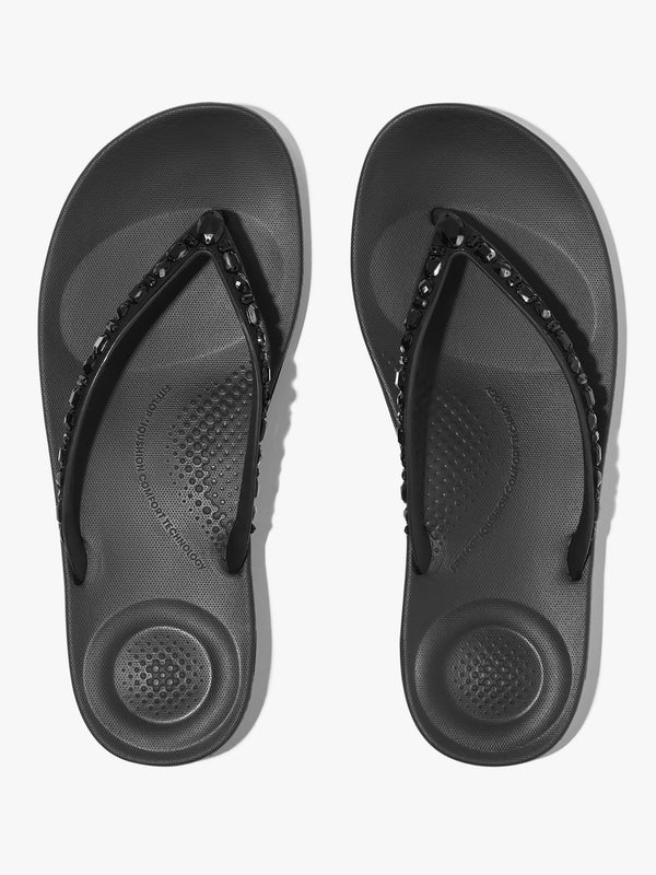 Iqushion Multi Crystal All Black Flip Flops
