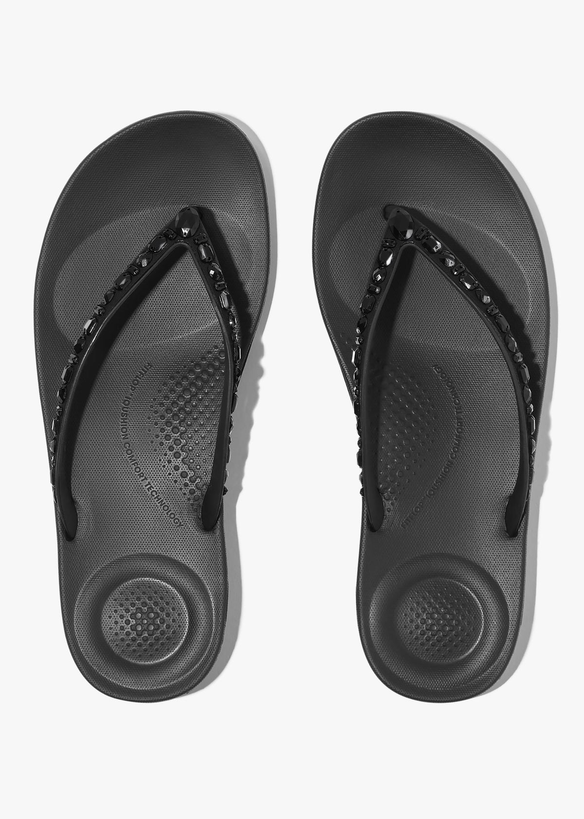Iqushion Multi Crystal All Black Flip Flops