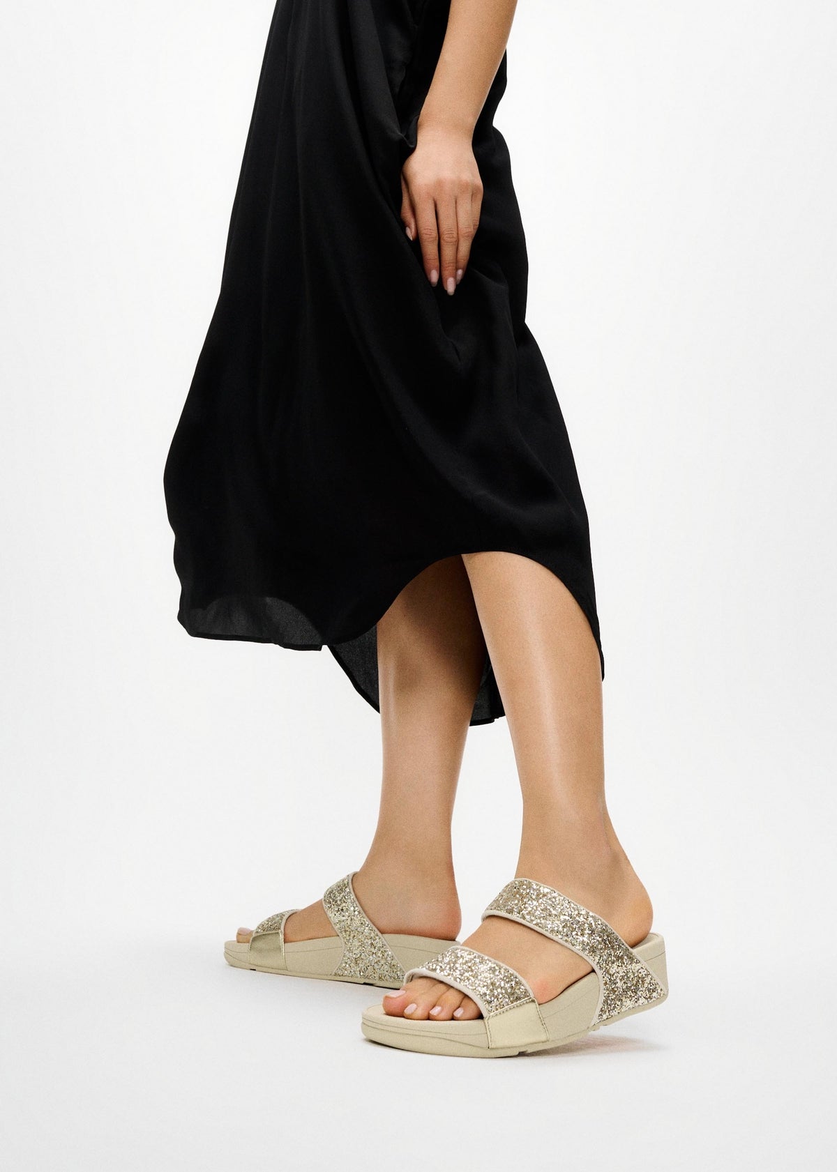 Lulu Multi Tonal Glitter Platino Silver Sliders