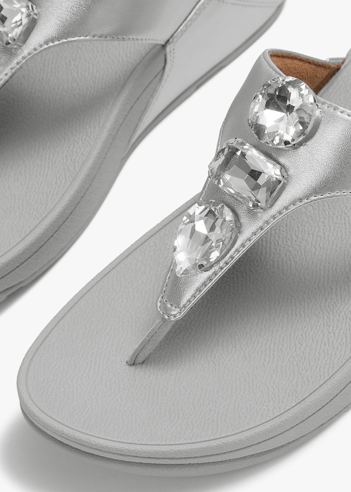 Lulu Ultra Jewel Silver Leather Toe Post Sandals