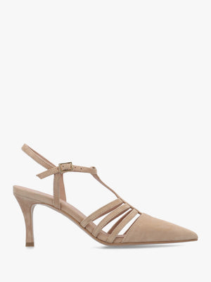 Sade Beige Suede T Bar Heeled Court Shoes