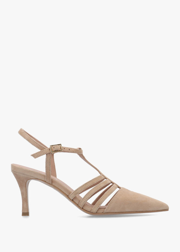 Sade Beige Suede T Bar Heeled Court Shoes