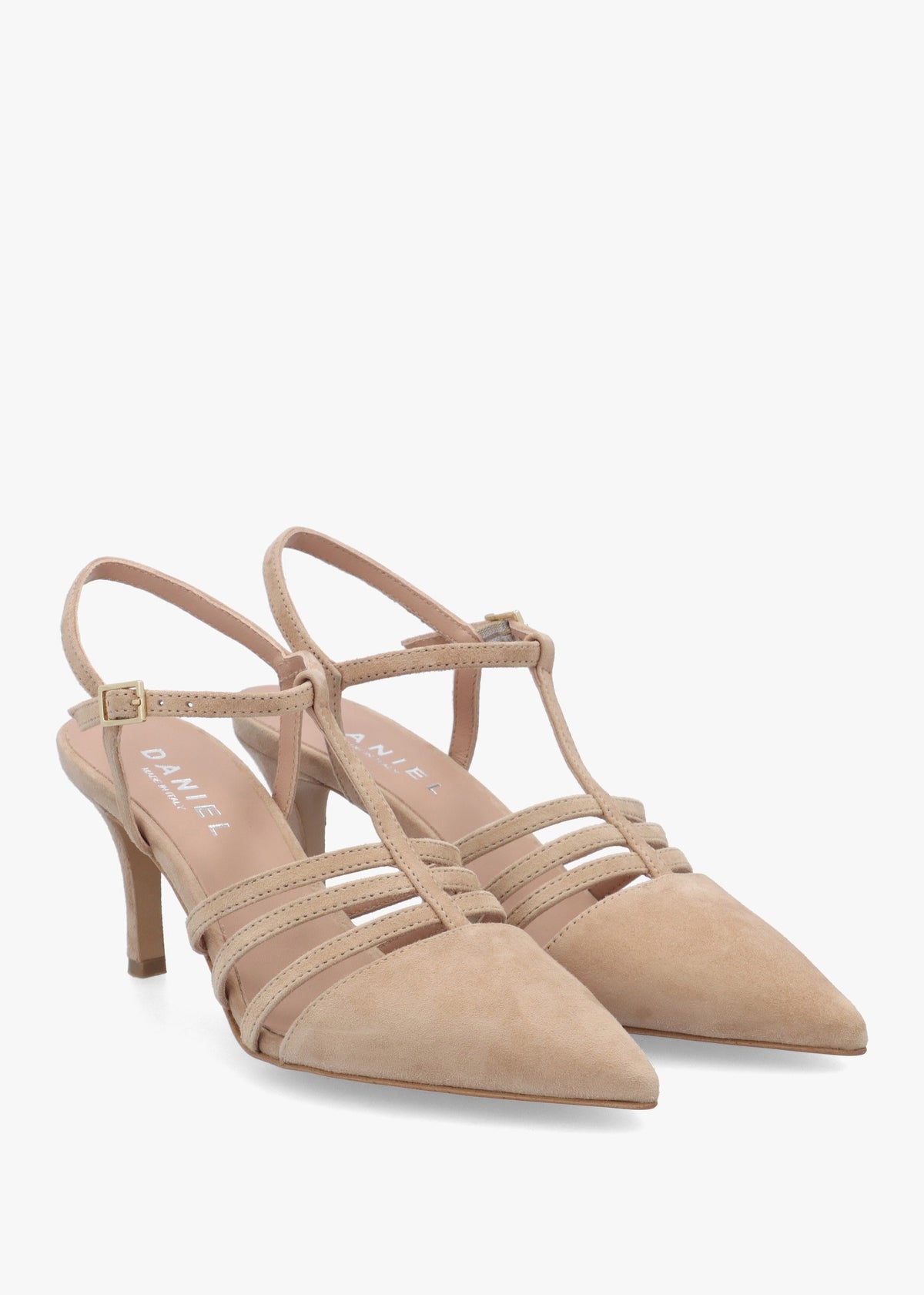 Sade Beige Suede T Bar Heeled Court Shoes