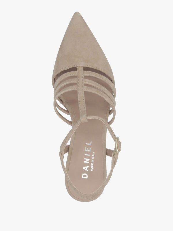 Sade Beige Suede T Bar Heeled Court Shoes