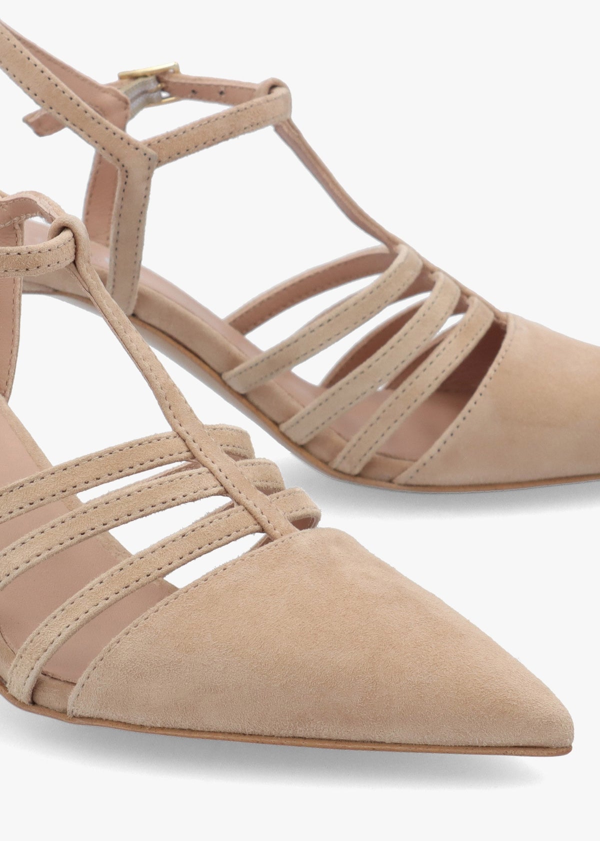 Sade Beige Suede T Bar Heeled Court Shoes