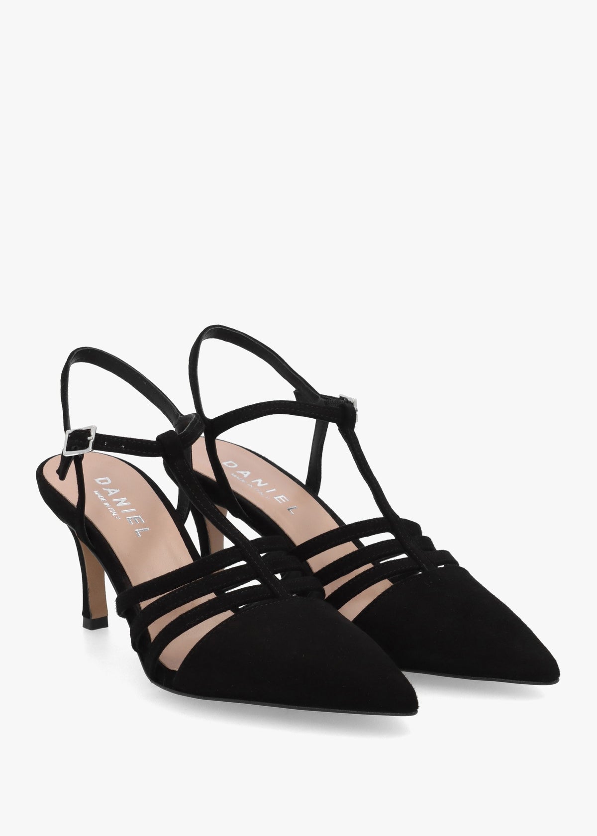 Sade Black Suede T Bar Heeled Court Shoes