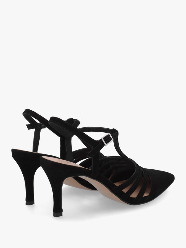 Sade Black Suede T Bar Heeled Court Shoes