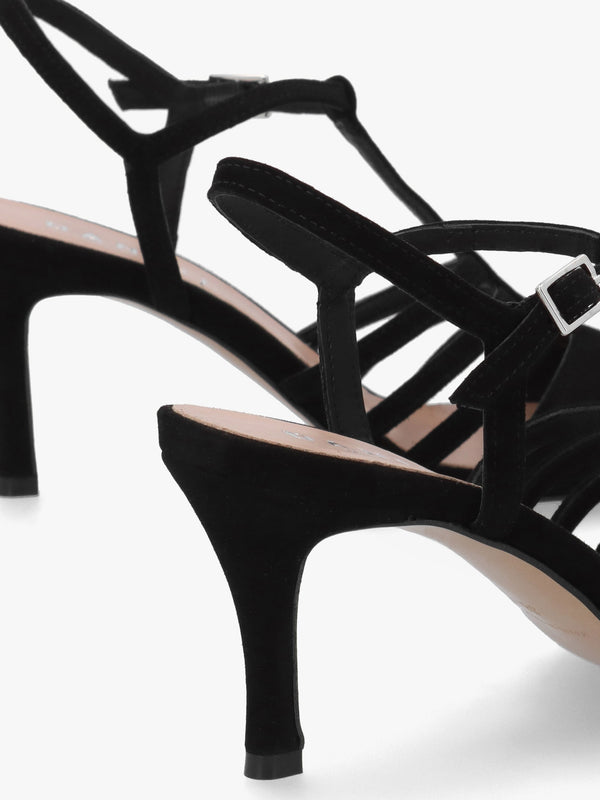 Sade Black Suede T Bar Heeled Court Shoes