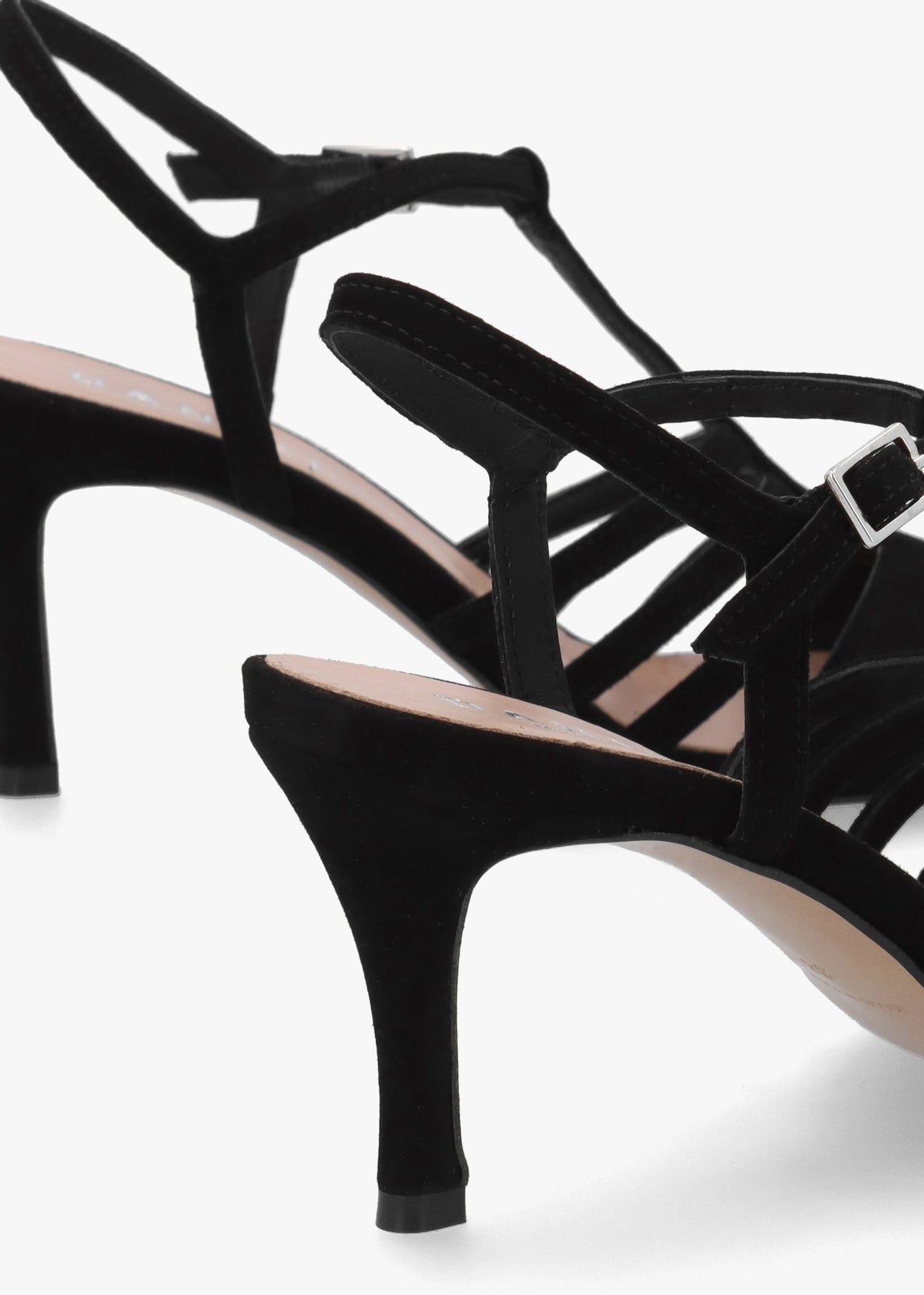 Sade Black Suede T Bar Heeled Court Shoes