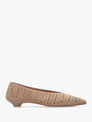 Sicily Beige Suede Perforated Flat Pumps