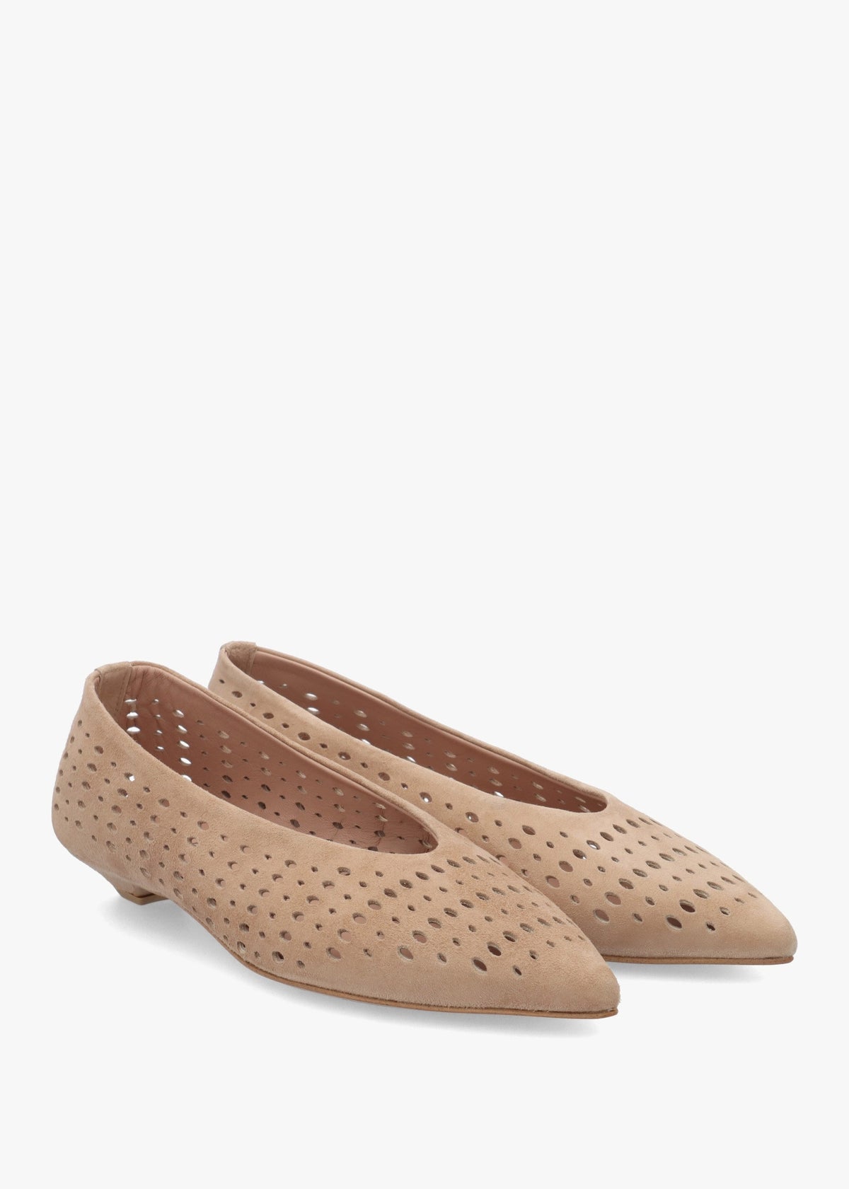 Sicily Beige Suede Perforated Flat Pumps