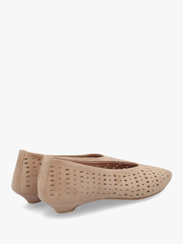 Sicily Beige Suede Perforated Flat Pumps