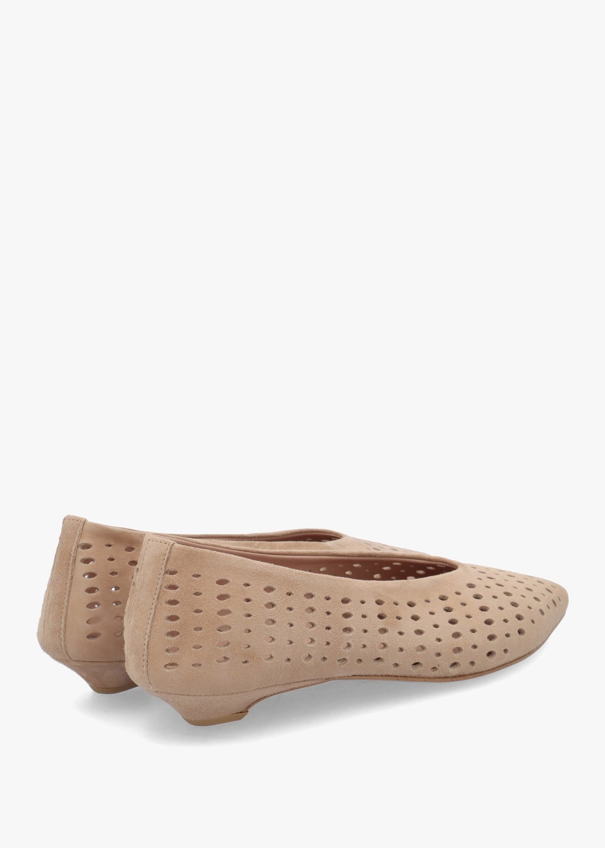 Sicily Beige Suede Perforated Flat Pumps