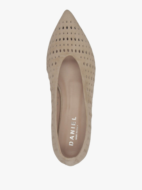 Sicily Beige Suede Perforated Flat Pumps