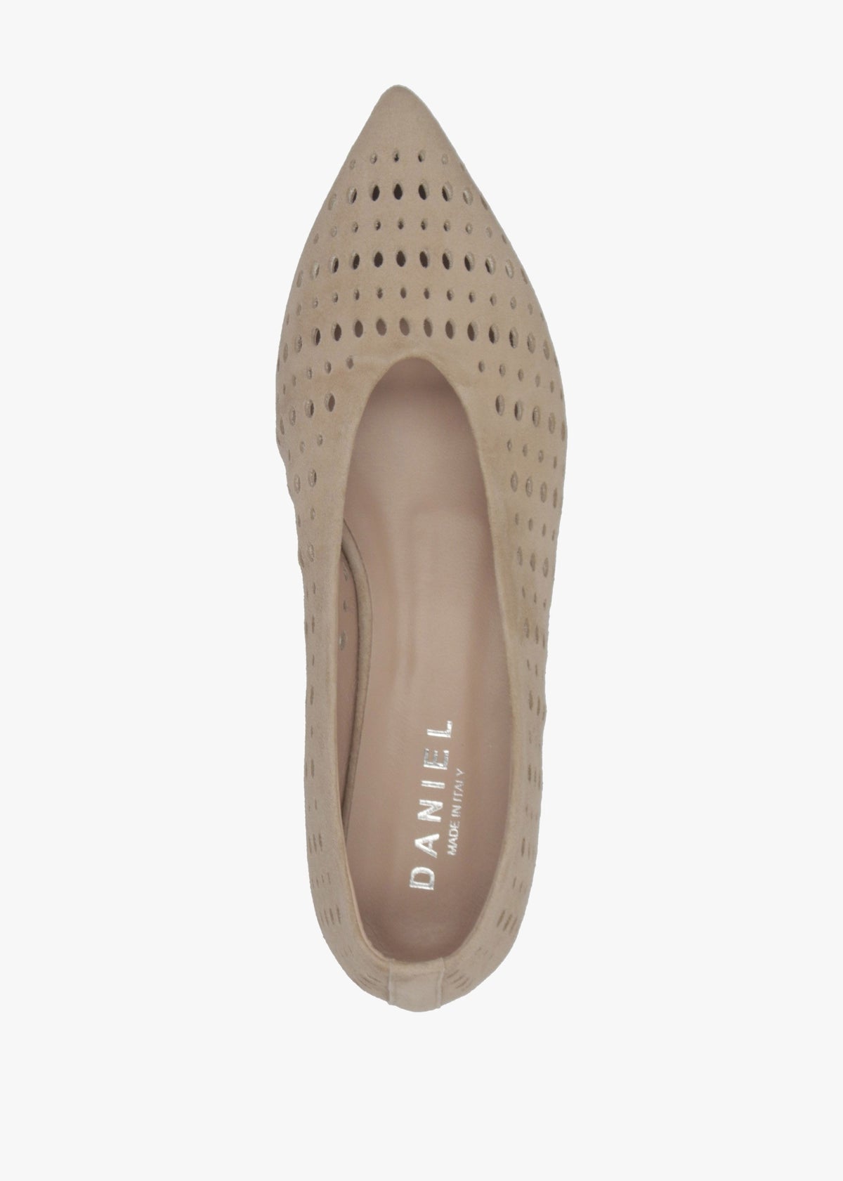 Sicily Beige Suede Perforated Flat Pumps