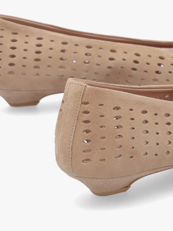 Sicily Beige Suede Perforated Flat Pumps