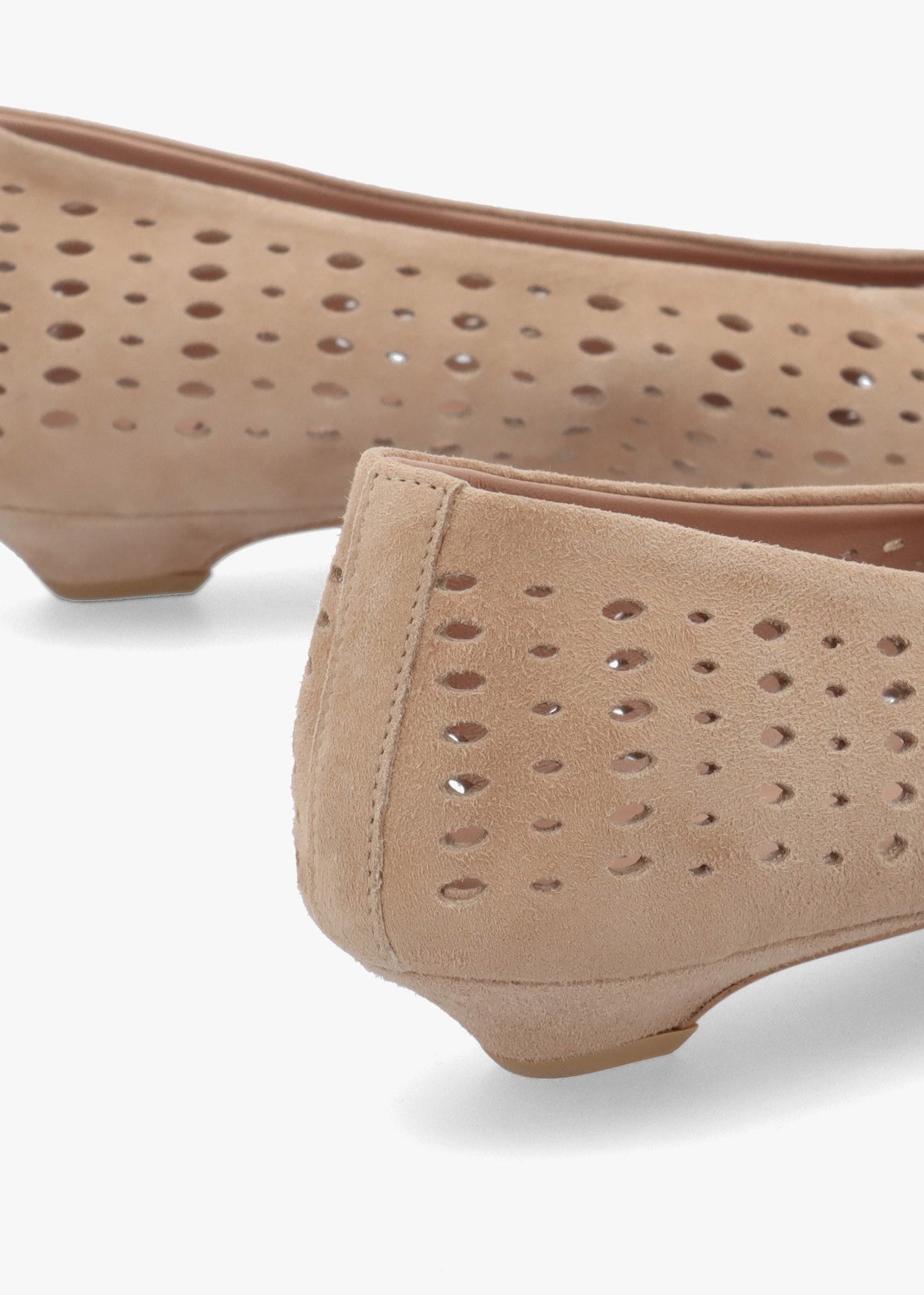 Sicily Beige Suede Perforated Flat Pumps