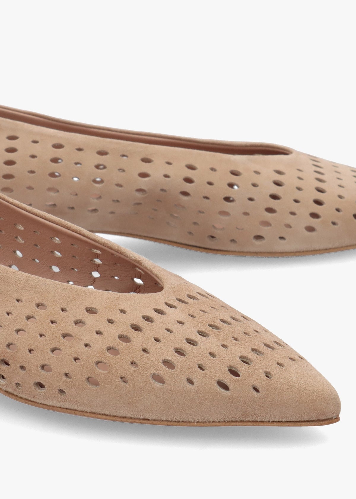 Sicily Beige Suede Perforated Flat Pumps