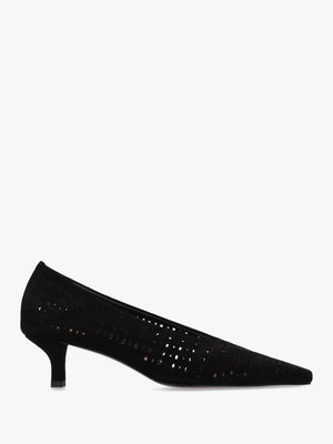 Skye Black Suede Perforated Kitten Heel Court Shoes