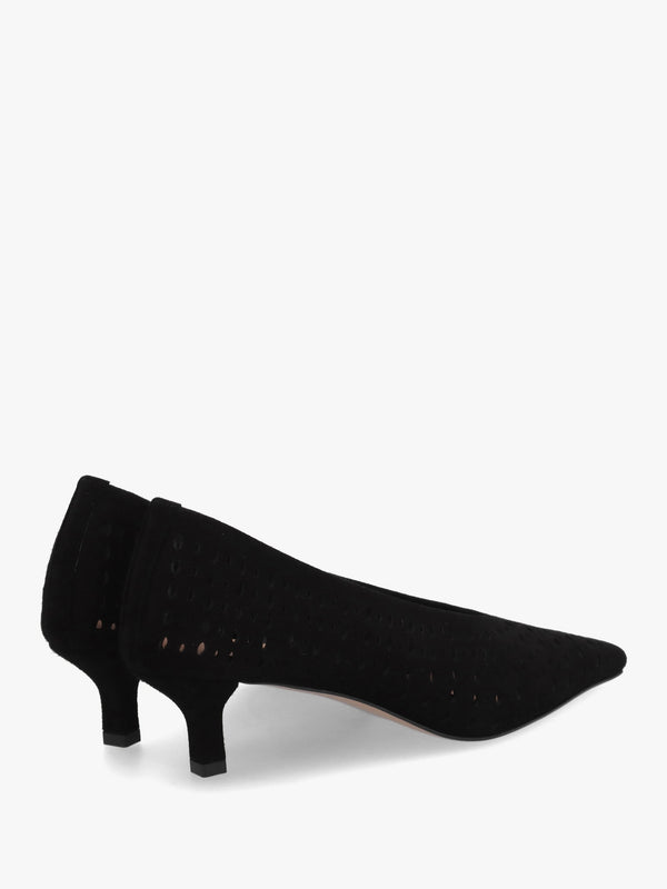 Skye Black Suede Perforated Kitten Heel Court Shoes
