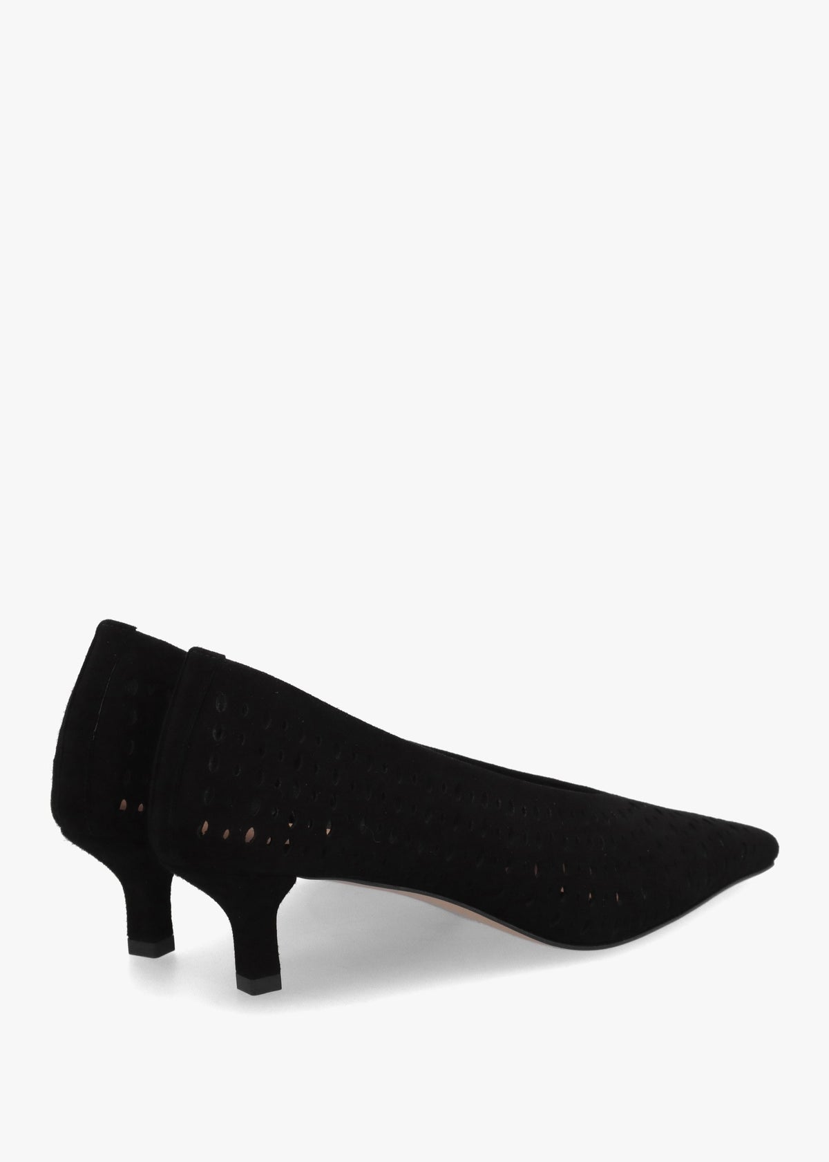 Skye Black Suede Perforated Kitten Heel Court Shoes