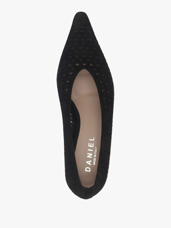 Skye Black Suede Perforated Kitten Heel Court Shoes