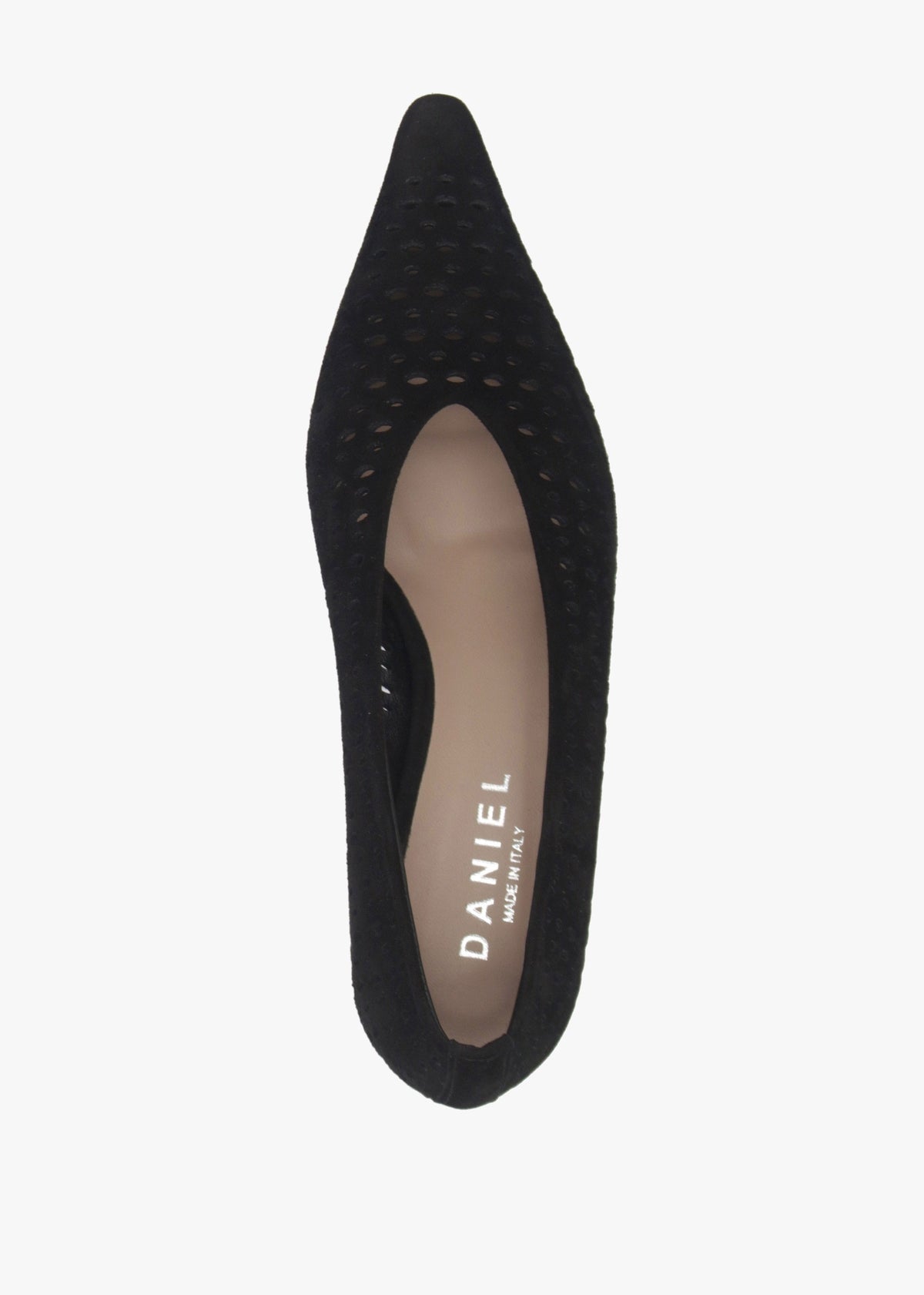 Skye Black Suede Perforated Kitten Heel Court Shoes
