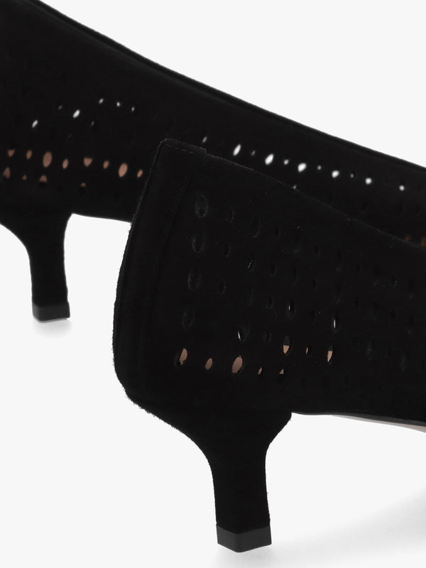 Skye Black Suede Perforated Kitten Heel Court Shoes