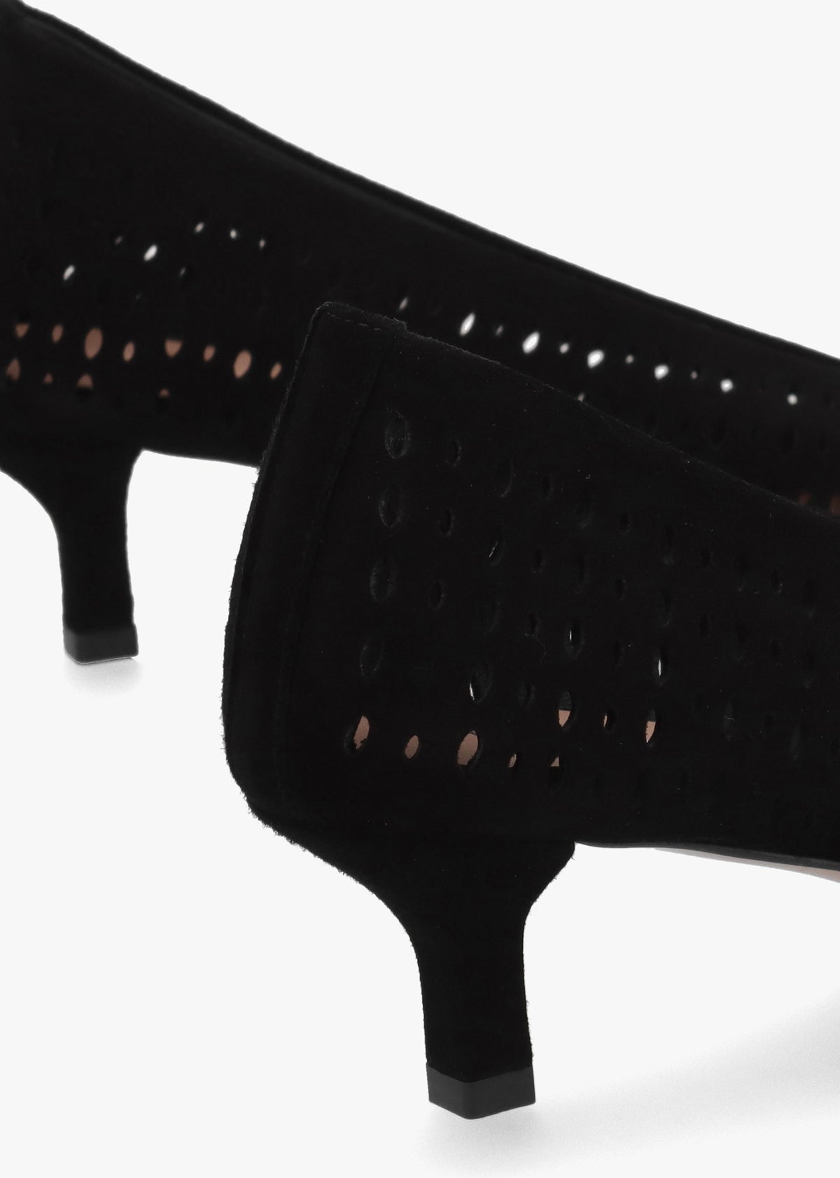 Skye Black Suede Perforated Kitten Heel Court Shoes