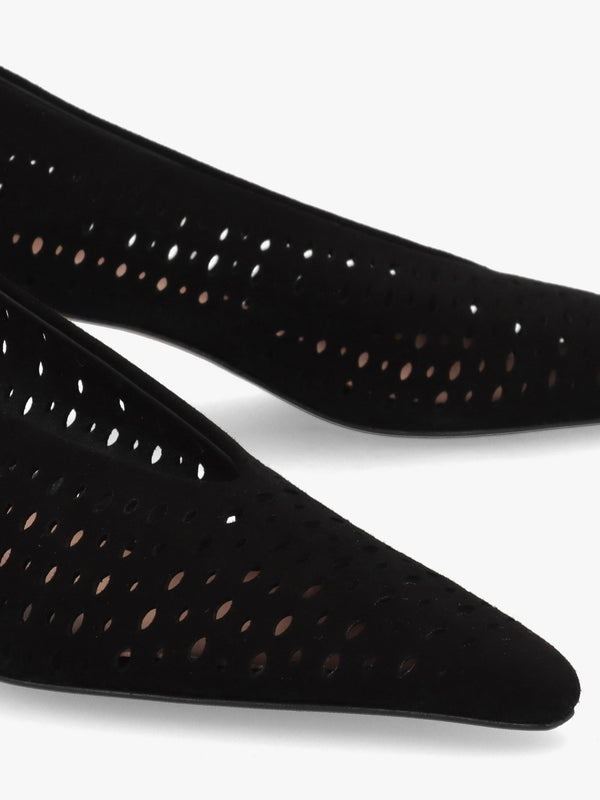 Skye Black Suede Perforated Kitten Heel Court Shoes