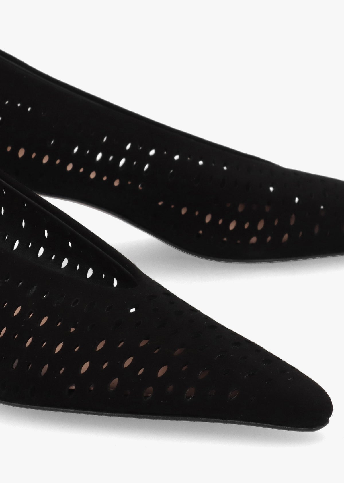 Skye Black Suede Perforated Kitten Heel Court Shoes