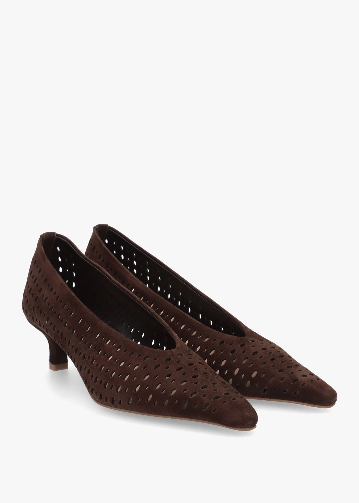 Skye Brown Suede Perforated Kitten Heel Court Shoes