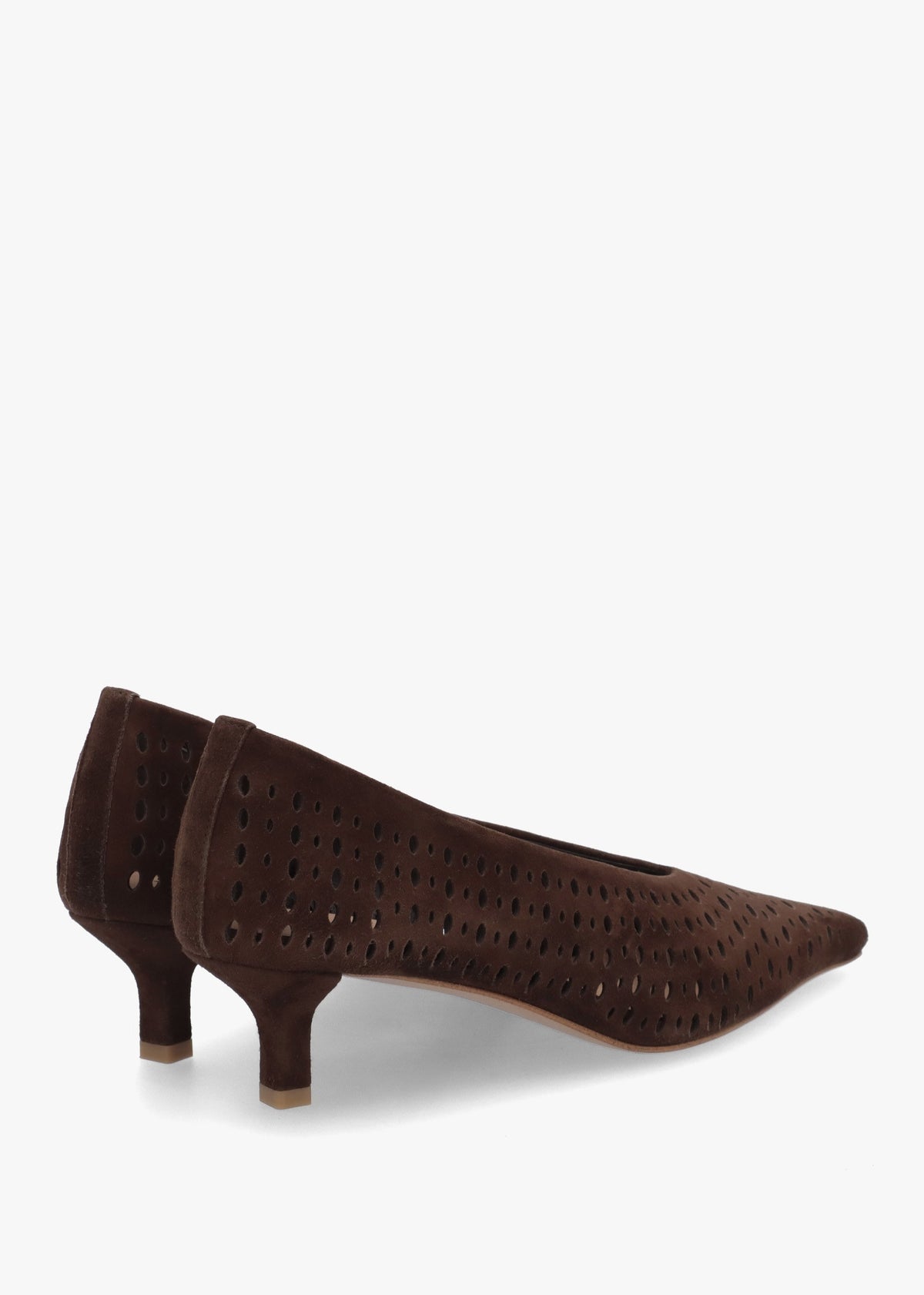 Skye Brown Suede Perforated Kitten Heel Court Shoes