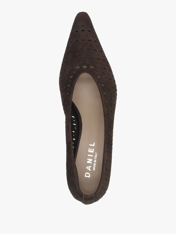 Skye Brown Suede Perforated Kitten Heel Court Shoes