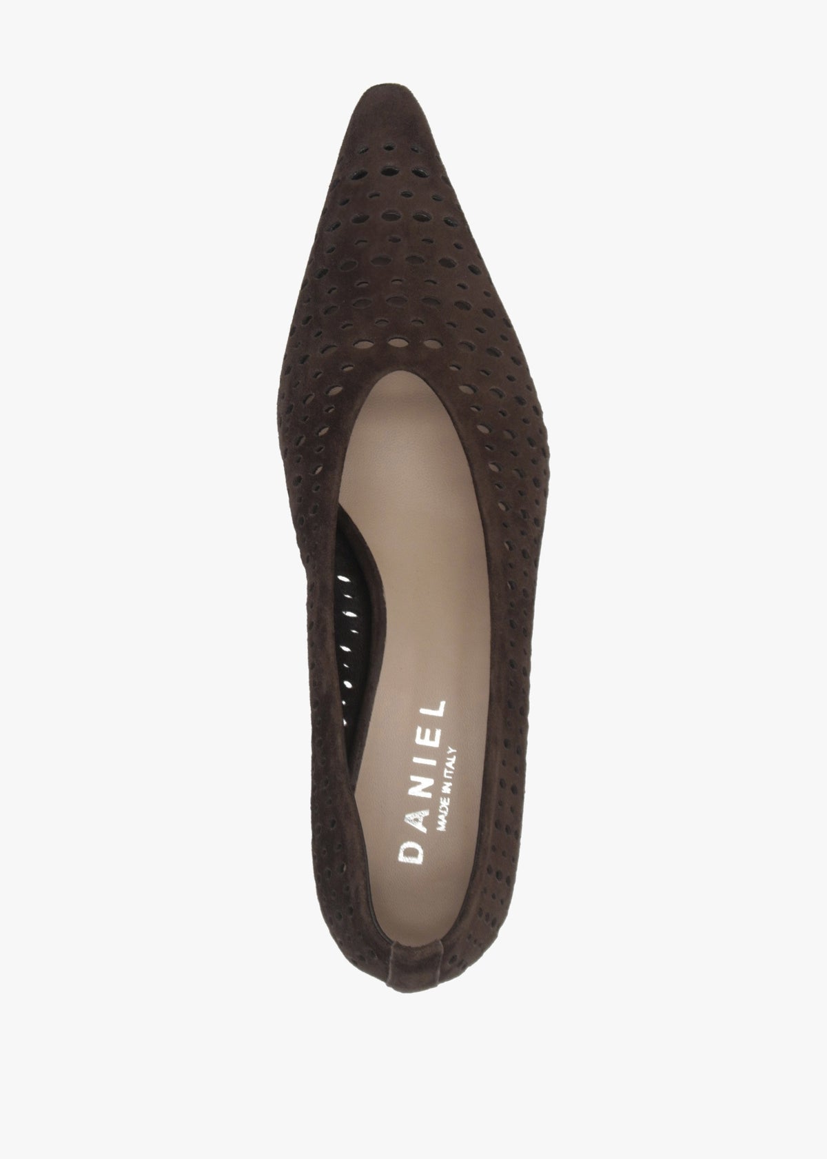 Skye Brown Suede Perforated Kitten Heel Court Shoes