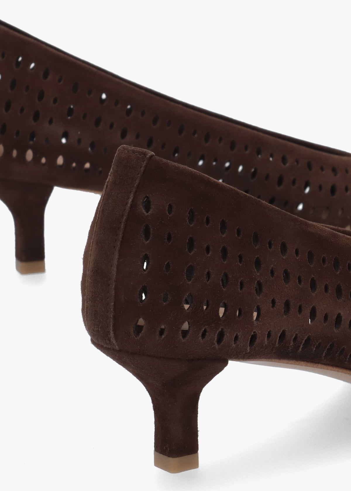 Skye Brown Suede Perforated Kitten Heel Court Shoes