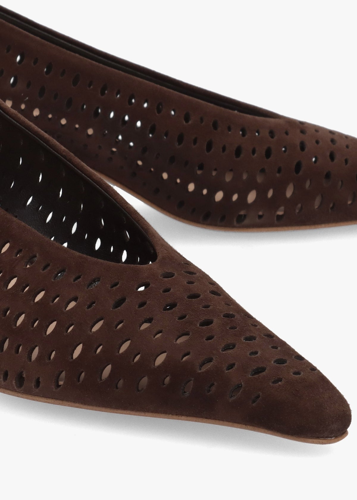 Skye Brown Suede Perforated Kitten Heel Court Shoes