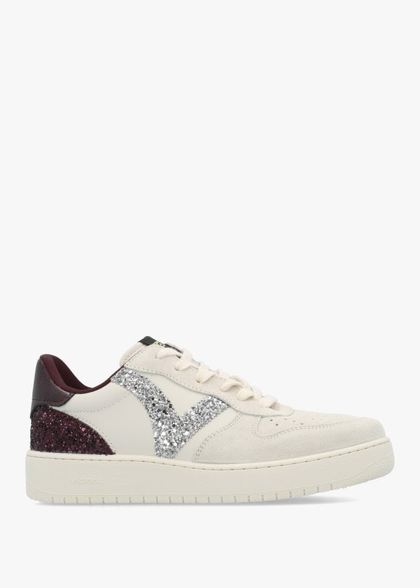 Madrid Burgundy Glitter V Logo Trainers