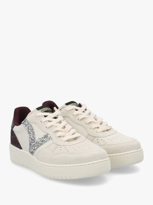 Madrid Burgundy Glitter V Logo Trainers