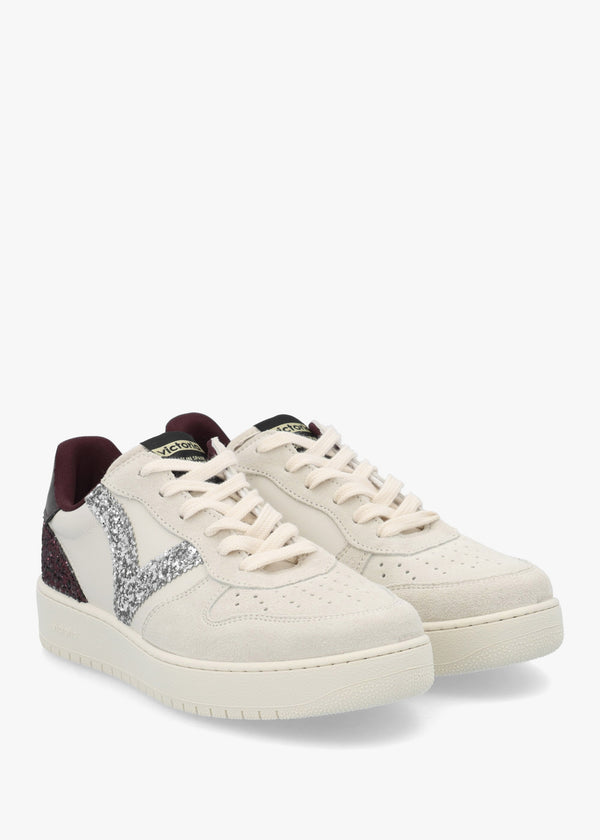 Madrid Burgundy Glitter V Logo Trainers