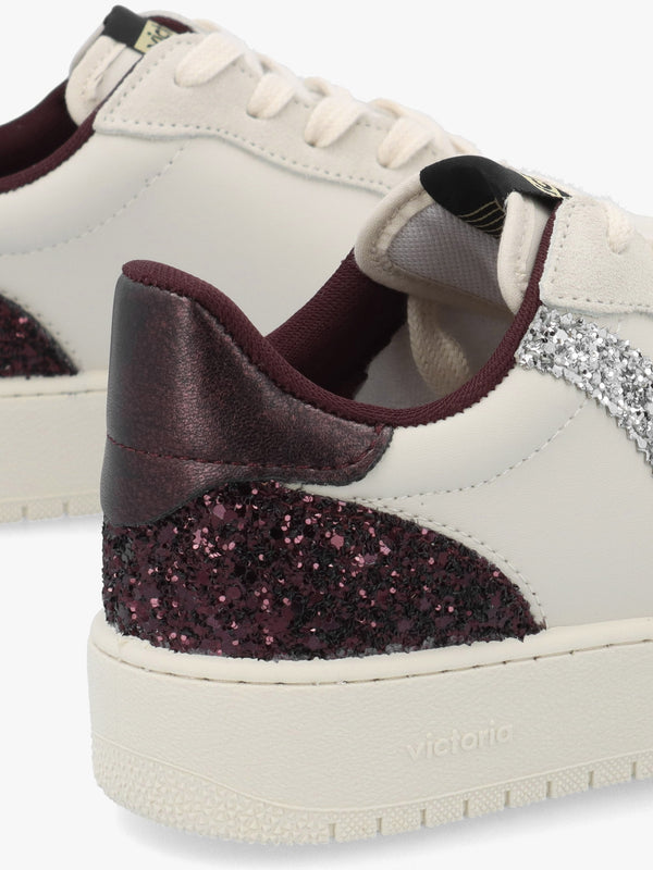 Madrid Burgundy Glitter V Logo Trainers