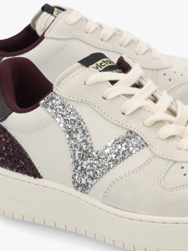 Madrid Burgundy Glitter V Logo Trainers
