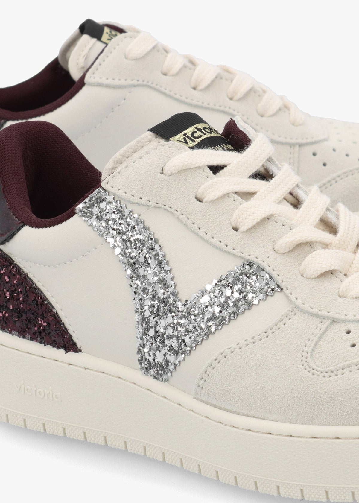 Madrid Burgundy Glitter V Logo Trainers