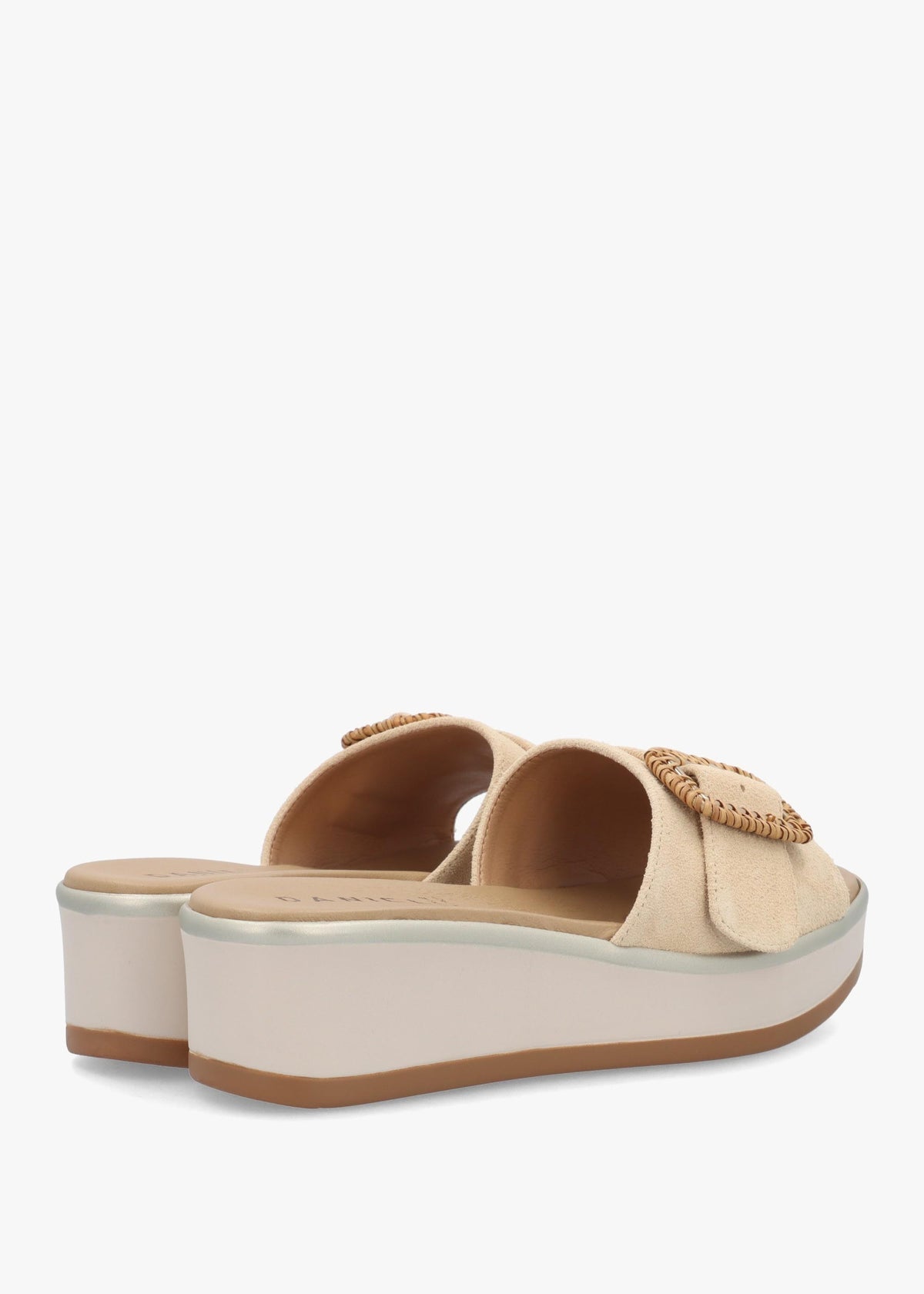 Rowhip Beige Suede Woven Buckle Flatform Mules