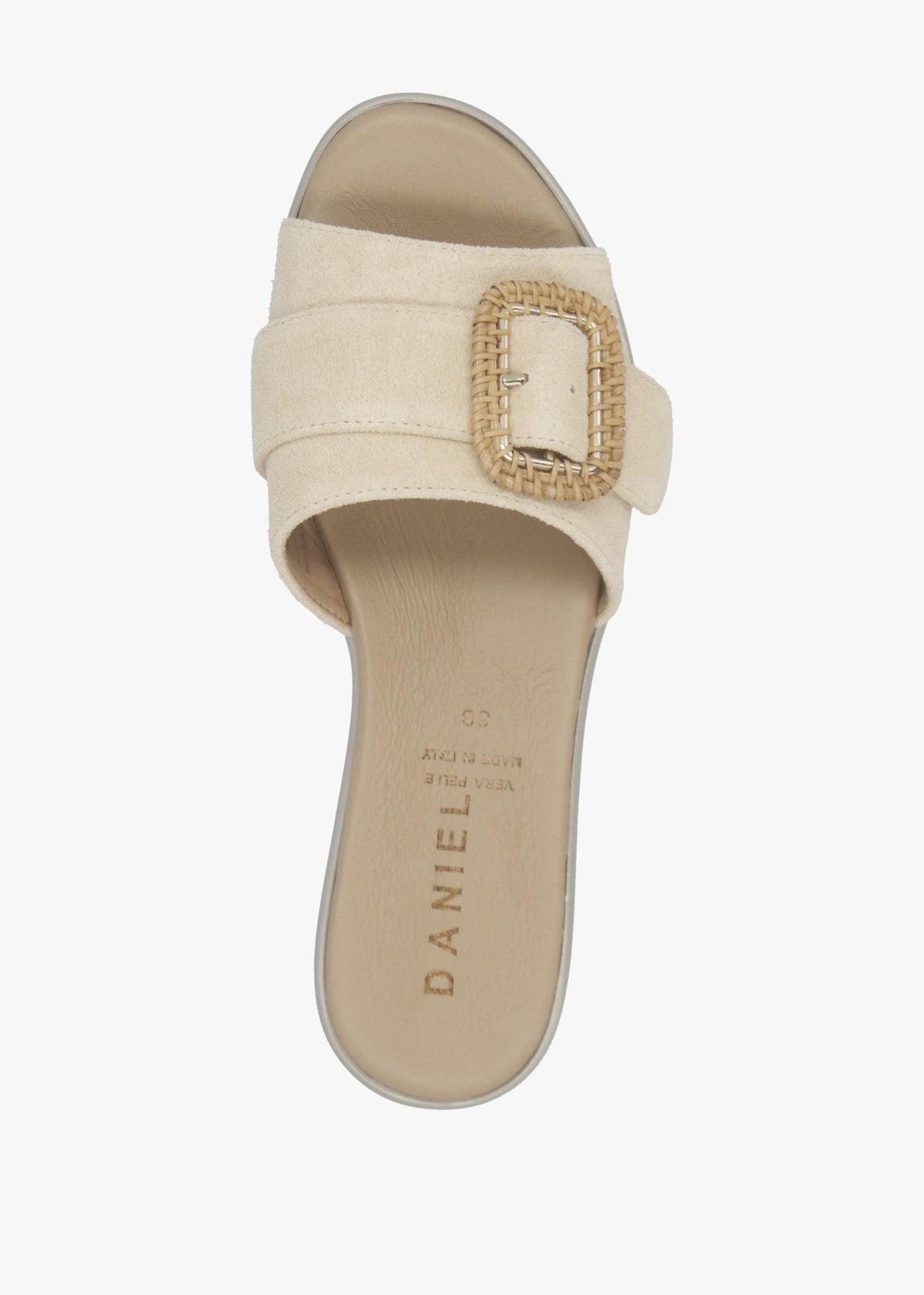 Rowhip Beige Suede Woven Buckle Flatform Mules