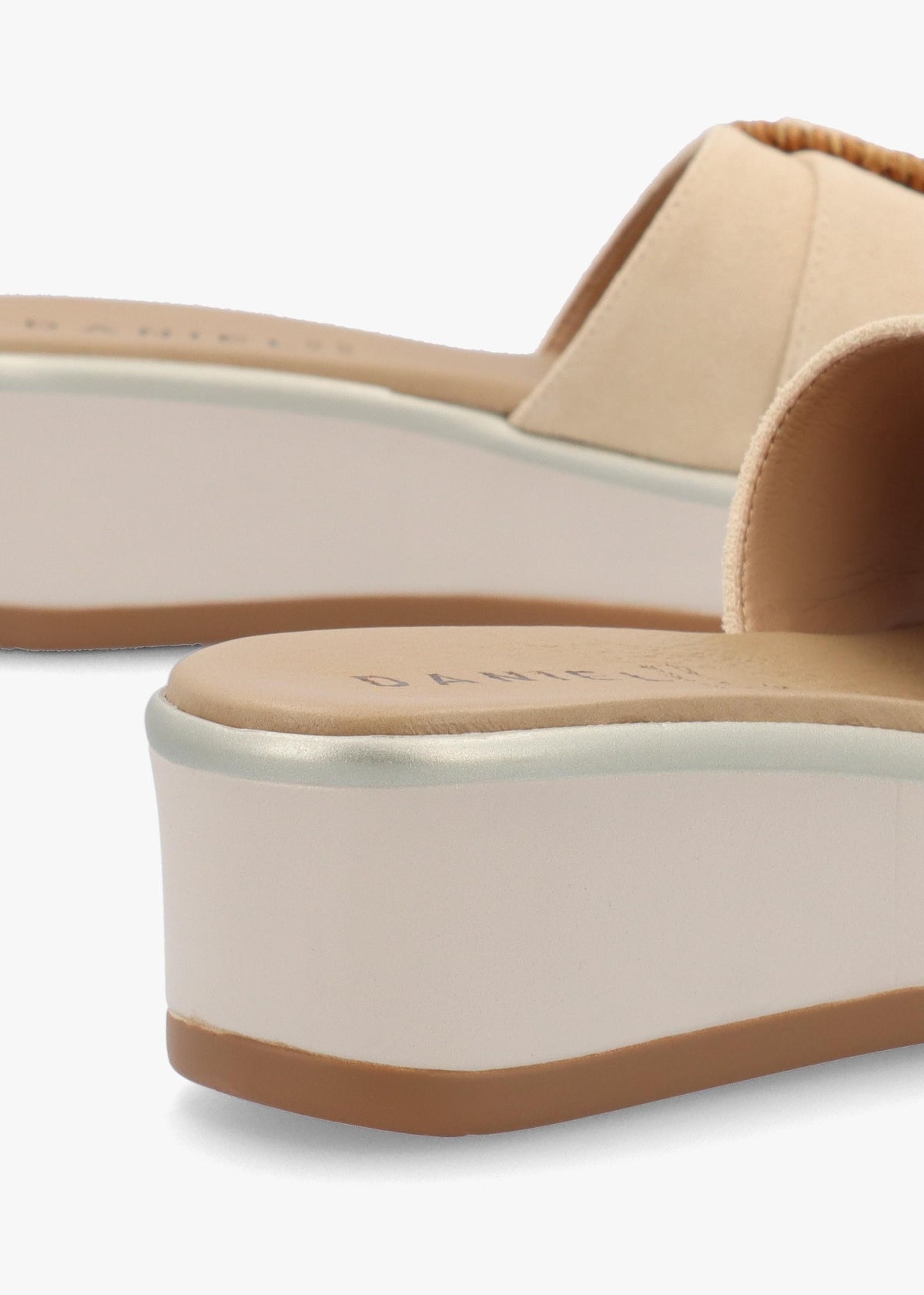 Rowhip Beige Suede Woven Buckle Flatform Mules